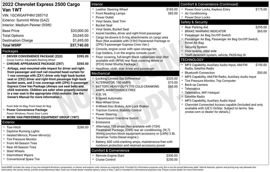 Used 2022 Chevrolet Express 2500 w/ Driver Convenience Package RWD image 7