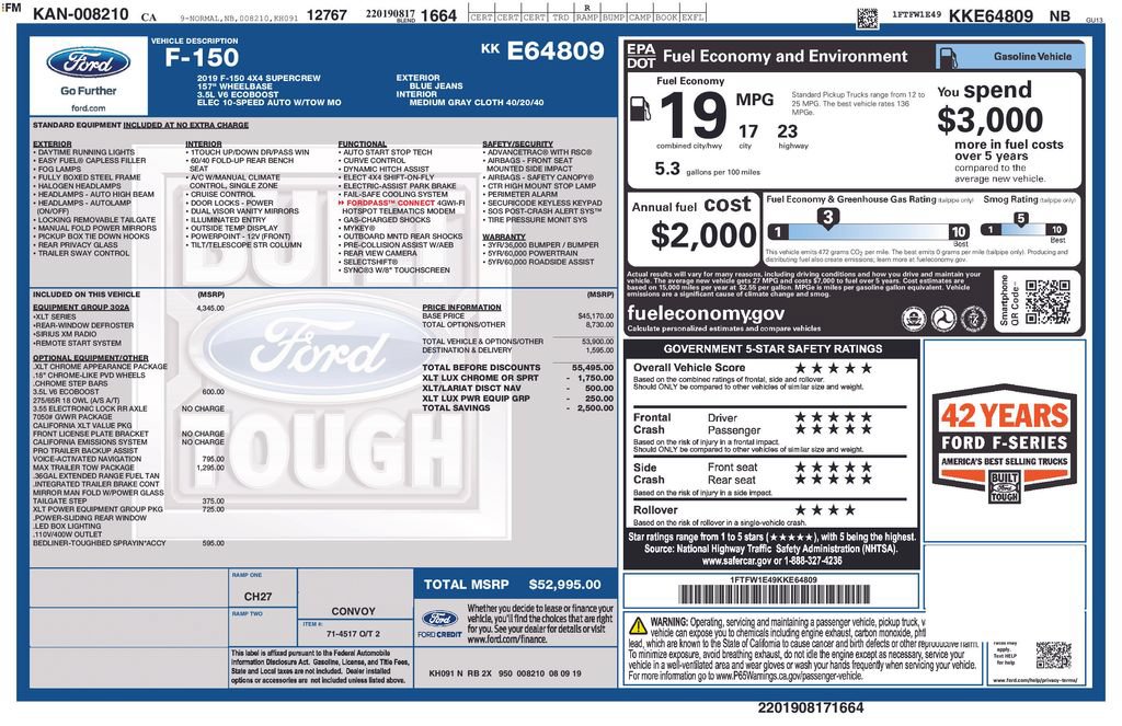 Certified 2019 Ford F150 XLT w/ Equipment Group 302A Luxury AWD/4WD image 44