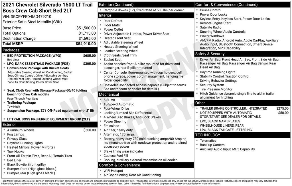 Used 2021 Chevrolet Silverado 1500 LT Trail Boss w/ Bed Protection Package image 31