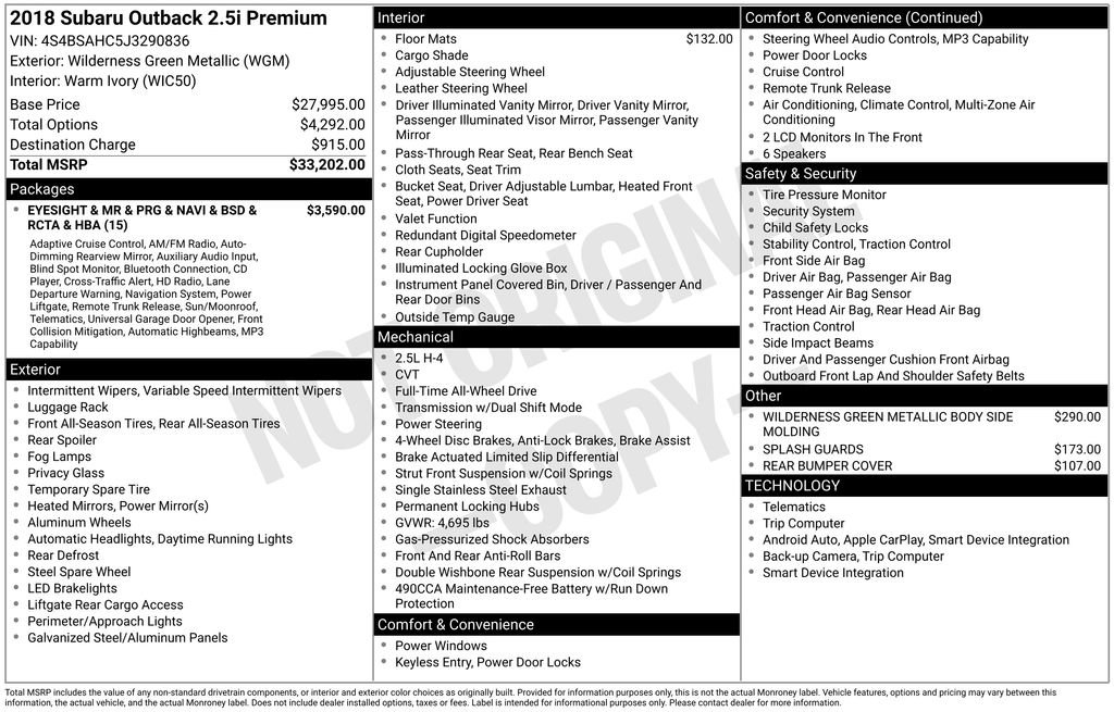 Used 2018 Subaru Outback 2.5i Premium image 2