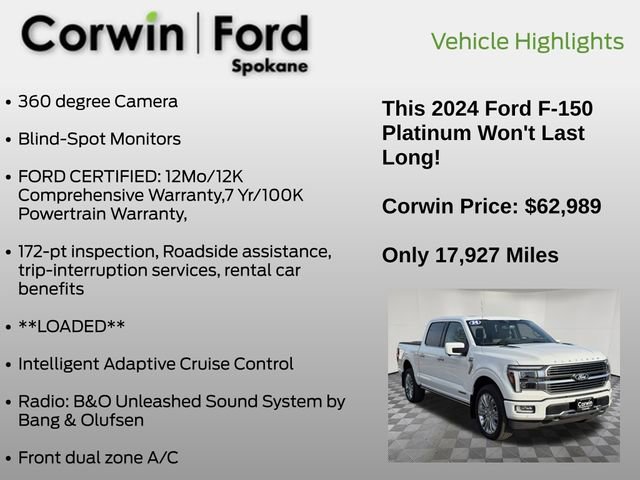 Certified 2024 Ford F150 Platinum w/ Equipment Group 703A Plus image 21