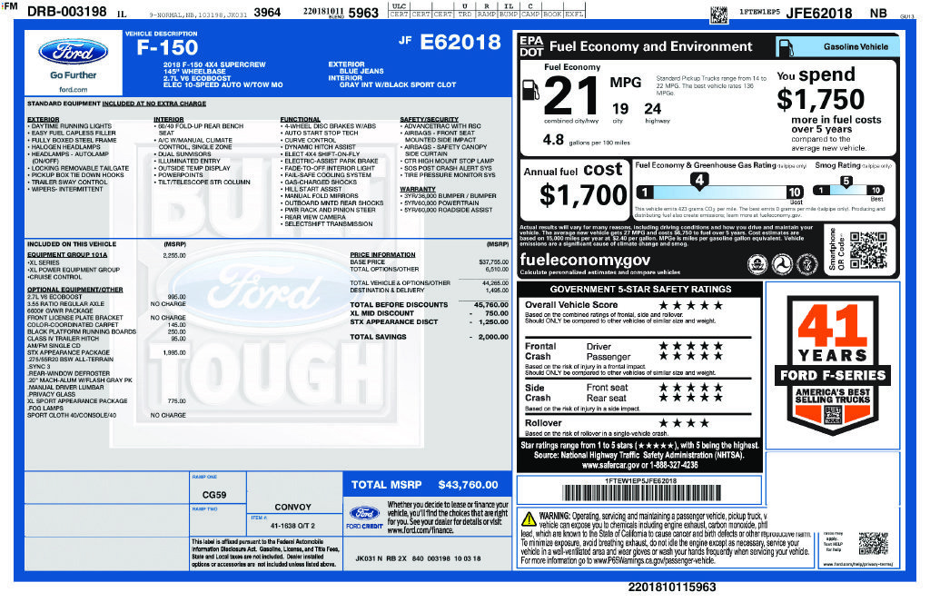 Certified 2018 Ford F150 XL w/ Equipment Group 101A Mid AWD/4WD image 38