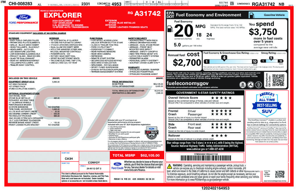 Certified 2024 Ford Explorer ST w/ Equipment Group 401A AWD/4WD image 5