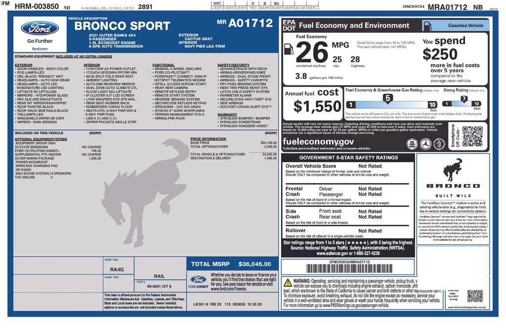 Certified 2021 Ford Bronco Sport Outer Banks w/ Outer Banks Package AWD/4WD image 32