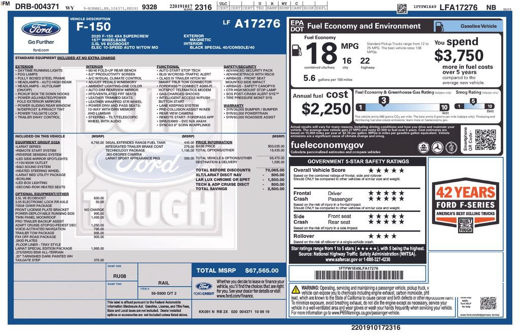 Certified 2020 Ford F150 Lariat w/ Equipment Group 502A Luxury AWD/4WD image 41