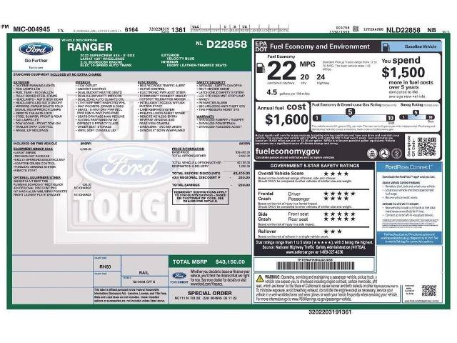 Certified 2022 Ford Ranger Lariat w/ Equipment Group 501A High AWD/4WD image 34