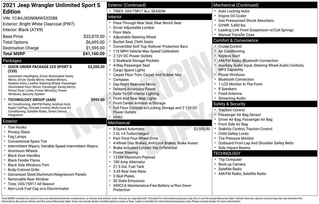 Used 2021 Jeep Wrangler Unlimited Sport AWD/4WD image 50