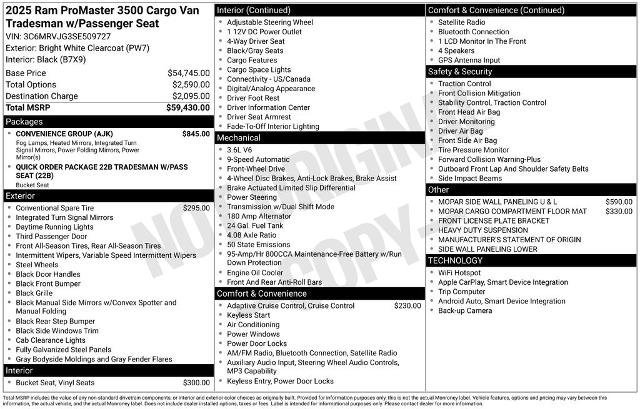 Used 2025 RAM ProMaster 3500 w/ Convenience Group image 13