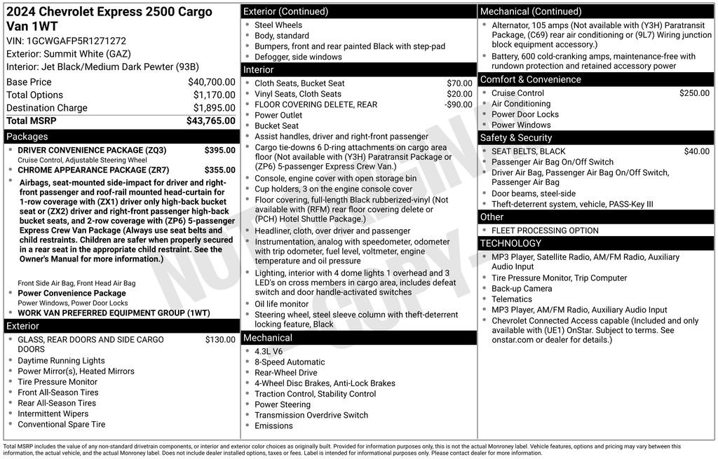 Used 2024 Chevrolet Express 2500 w/ Driver Convenience Package RWD image 7