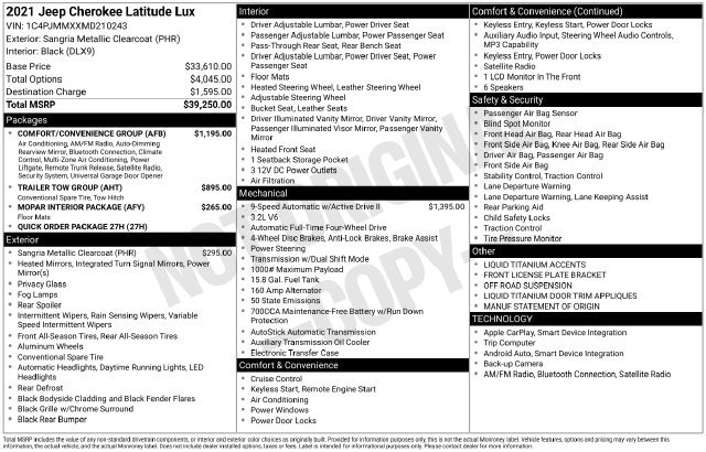 Used 2021 Jeep Cherokee Latitude Lux w/ Comfort/Convenience Group AWD/4WD image 38