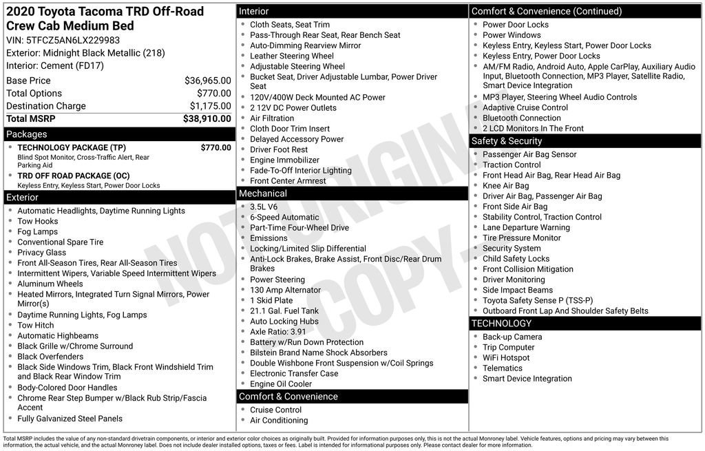 Used 2020 Toyota Tacoma TRD Off-Road w/ Technology Package AWD/4WD image 10