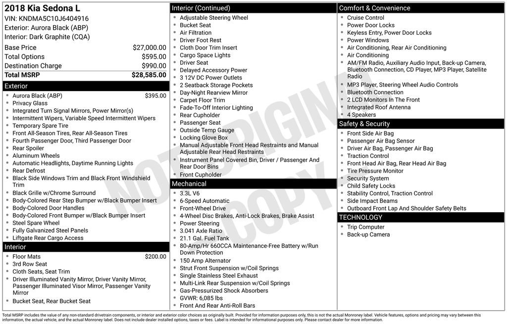 Used 2018 Kia Sedona L image 1