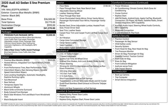 Used 2020 Audi A3 2.0T Premium Plus w/ Premium Plus Package image 38