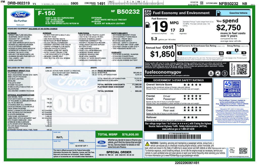Certified 2022 Ford F150 Platinum w/ Equipment Group 701A High AWD/4WD image 41