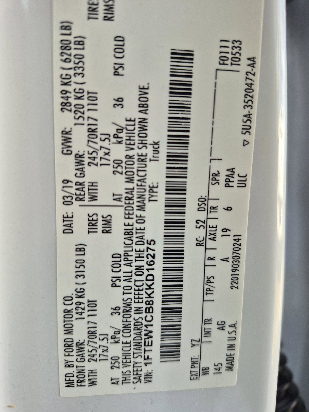 Certified 2019 Ford F150 XL w/ Equipment Group 101A Mid image 25