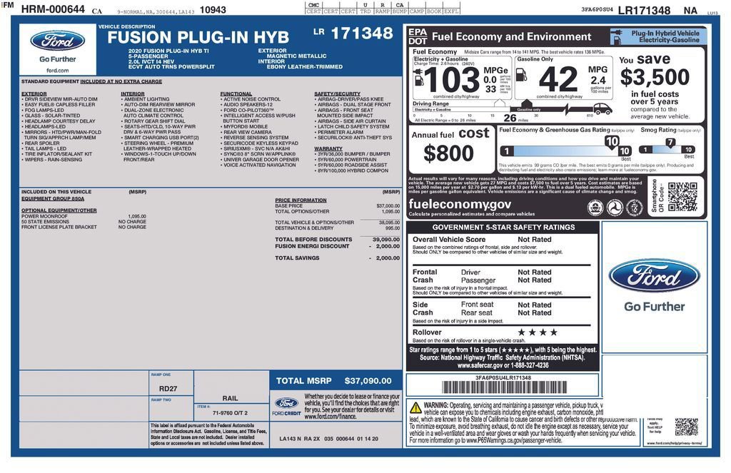 Certified 2020 Ford Fusion Energi Titanium FWD image 5