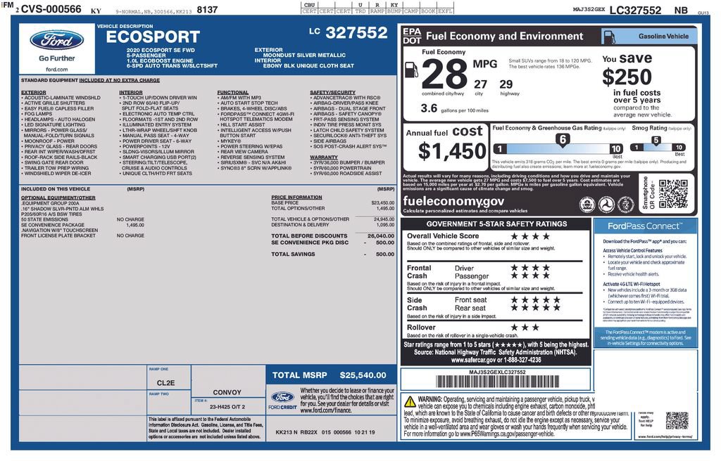 Certified 2020 Ford EcoSport SE w/ SE Convenience Package FWD image 53
