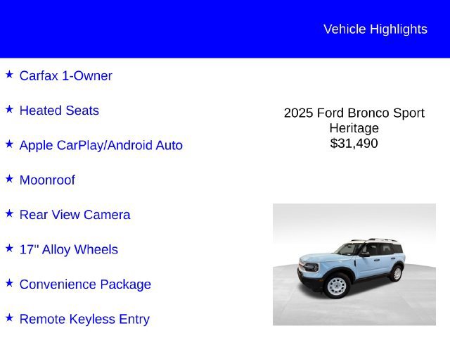 Certified 2025 Ford Bronco Sport Heritage w/ Convenience Package AWD/4WD image 3
