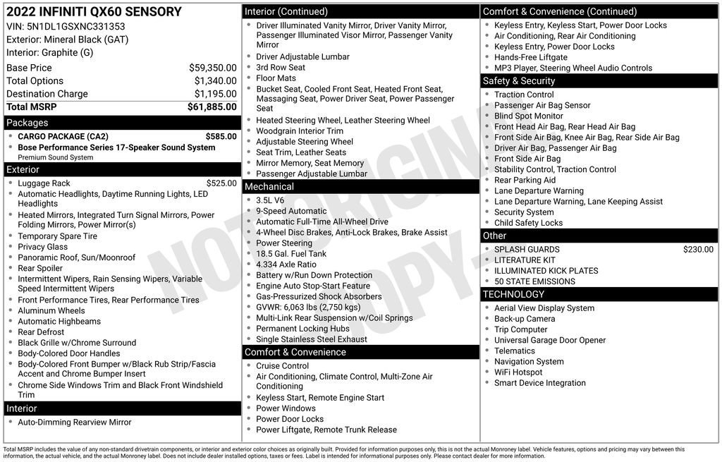 Used 2022 INFINITI QX60 Sensory w/ Cargo Package image 58