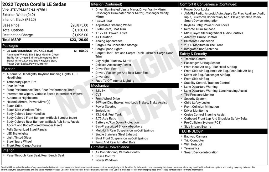 Used 2022 Toyota Corolla LE w/ LE Convenience Package image 7