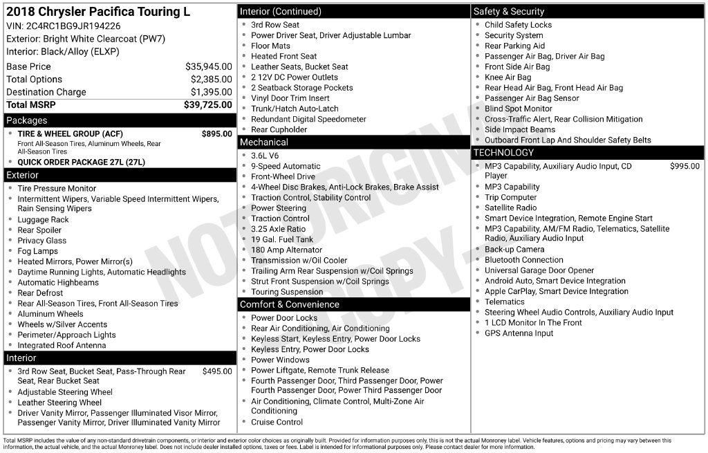 Used 2018 Chrysler Pacifica Touring-L w/ Tire & Wheel Group FWD image 21