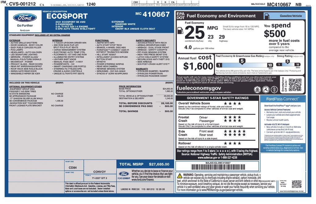 Certified 2021 Ford EcoSport SE w/ SE Convenience Package image 3