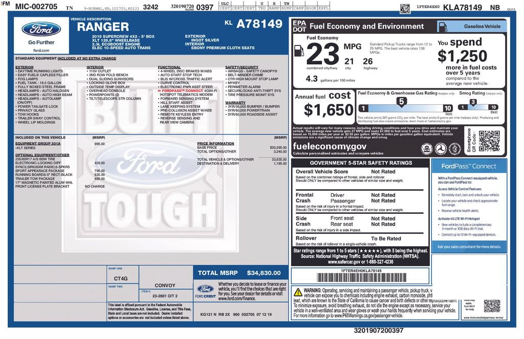 Certified 2019 Ford Ranger XLT w/ Equipment Group 301A Mid RWD image 34