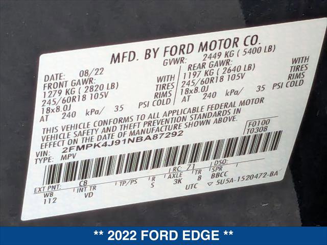 Certified 2022 Ford Edge SEL AWD/4WD image 23