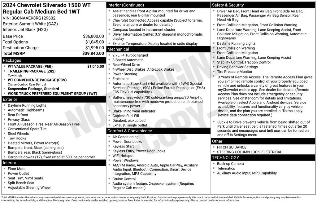 Used 2024 Chevrolet Silverado 1500 W/T w/ WT Value Package RWD image 5