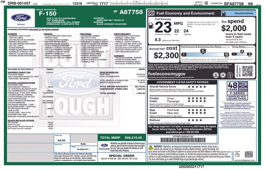 Certified 2025 Ford F150 Platinum w/ Equipment Group 702A High AWD/4WD image 36