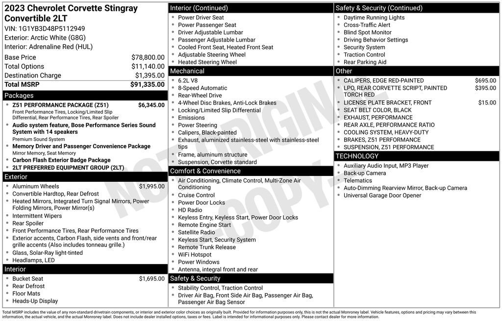 Used 2023 Chevrolet Corvette Stingray Preferred Conv w/ Z51 Performance Package image 43