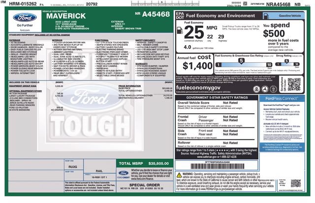 Certified 2022 Ford Maverick Lariat w/ Lariat Luxury Package AWD/4WD image 2