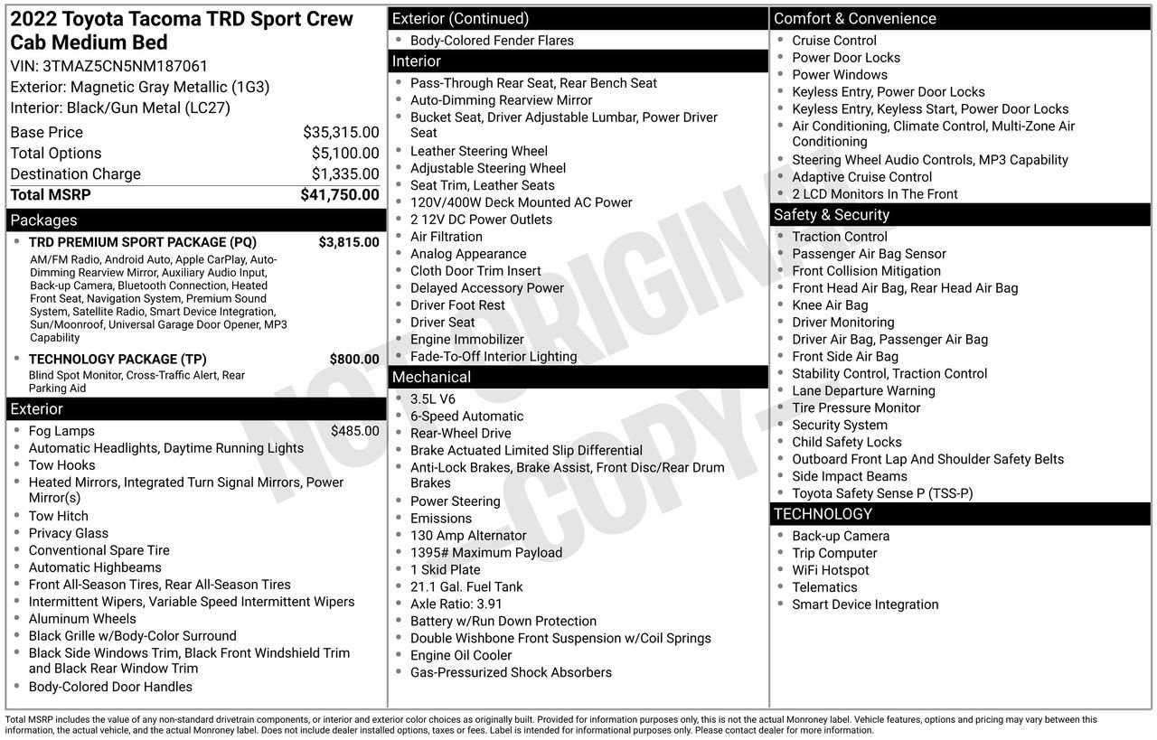 Used 2022 Toyota Tacoma TRD Sport w/ TRD Premium Sport Package RWD image 37