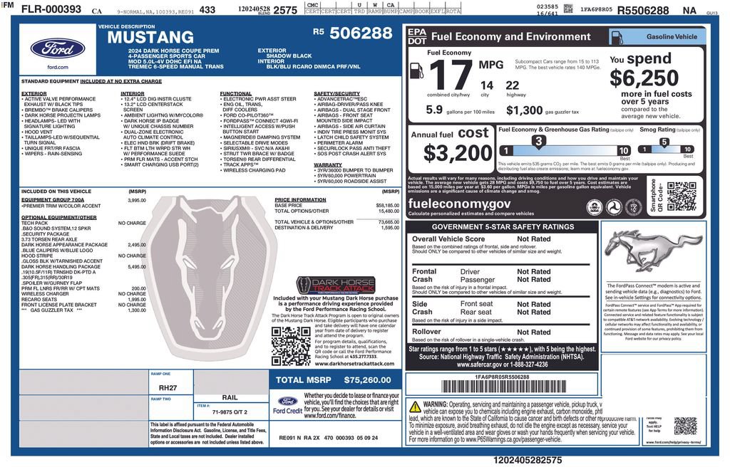 Certified 2024 Ford Mustang Dark Horse w/ Dark Horse Handlin Package RWD image 3