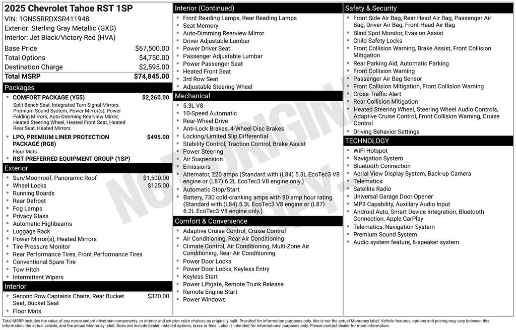 Used 2025 Chevrolet Tahoe RST w/ Comfort Package RWD image 27