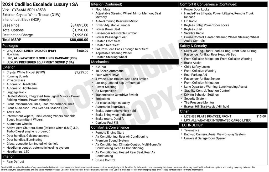 Used 2024 Cadillac Escalade Luxury w/ LPO, Floor Liner Package image 3