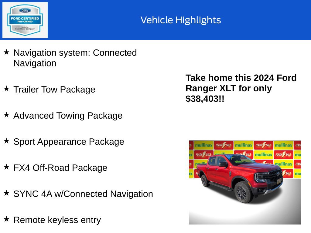 Certified 2024 Ford Ranger XLT w/ FX4 Off-Road Package AWD/4WD image 18