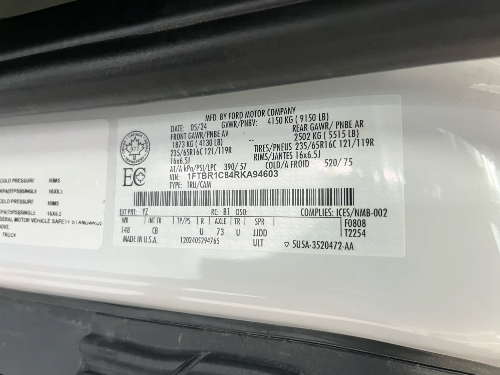 Certified 2024 Ford Transit 250 148 Medium Roof RWD image 9