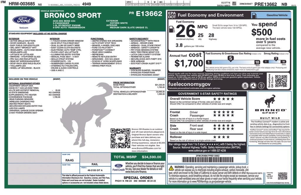 Certified 2023 Ford Bronco Sport Big Bend w/ Convenience Package AWD/4WD image 5