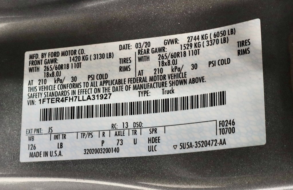 Certified 2020 Ford Ranger XLT w/ Equipment Group 301A Mid image 34