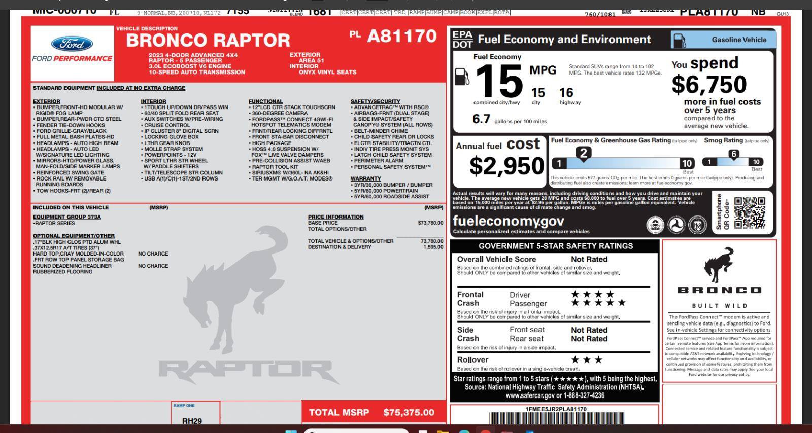 Certified 2023 Ford Bronco Raptor AWD/4WD image 4