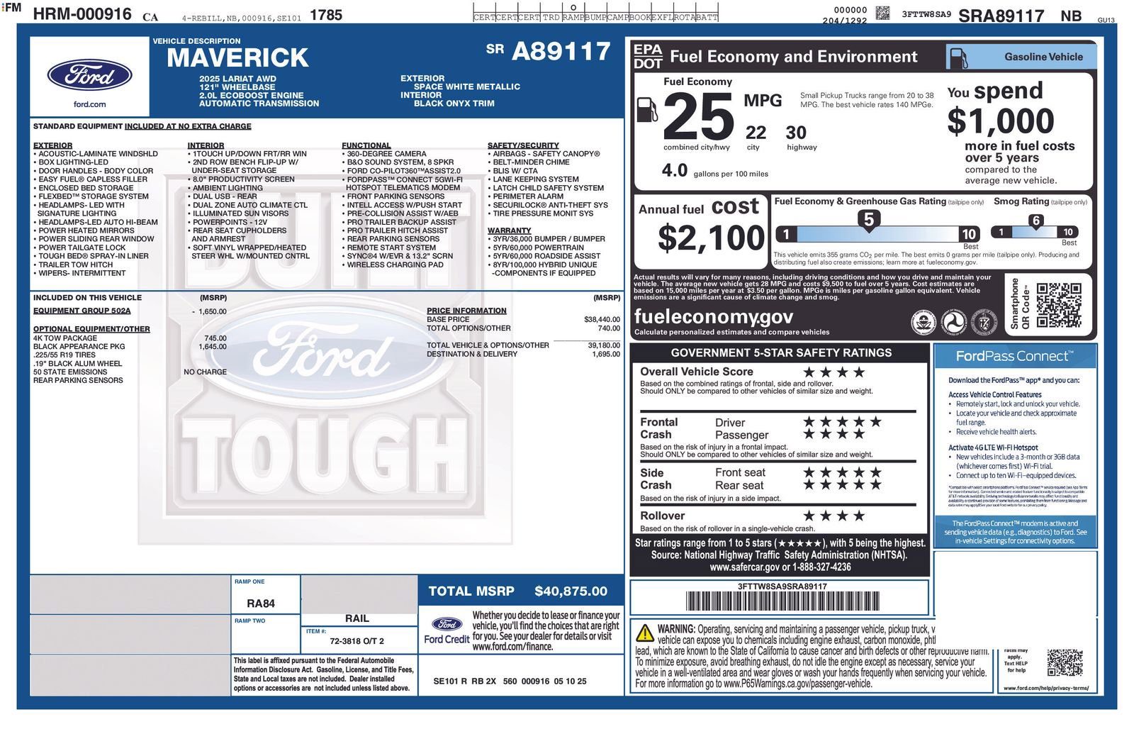 Certified 2025 Ford Maverick Lariat w/ Black Appearance Package image 32