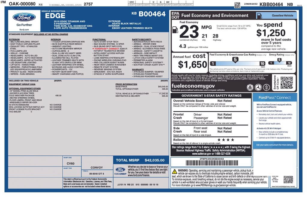 Certified 2019 Ford Edge Titanium w/ Cold Weather Package AWD/4WD image 46