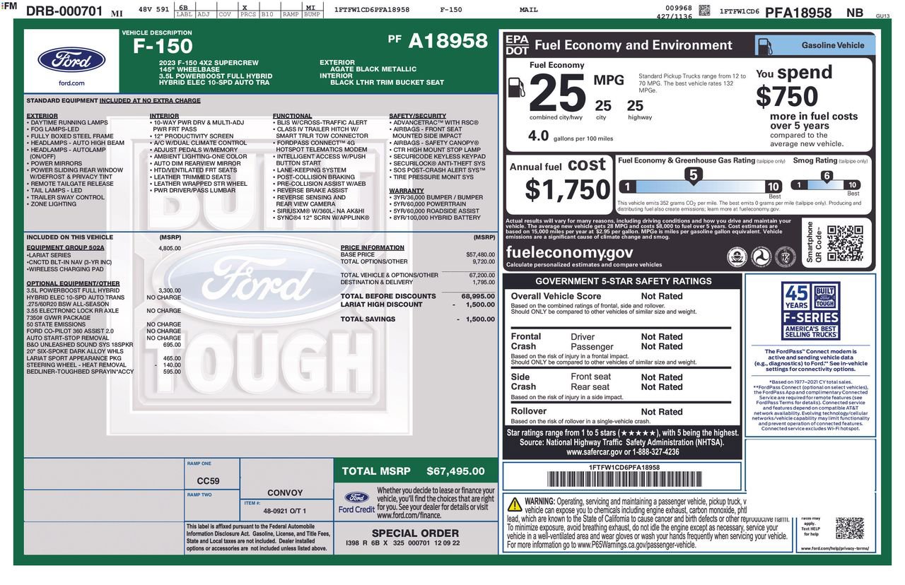 Certified 2023 Ford F150 Lariat w/ Equipment Group 502A High RWD image 35