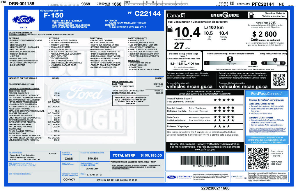 Certified 2023 Ford F150 Platinum w/ FX4 Off-Road Package AWD/4WD image 46