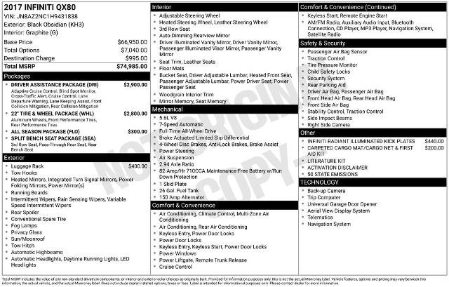 Used 2017 INFINITI QX80 4WD w/ Driver Assistance Package image 14