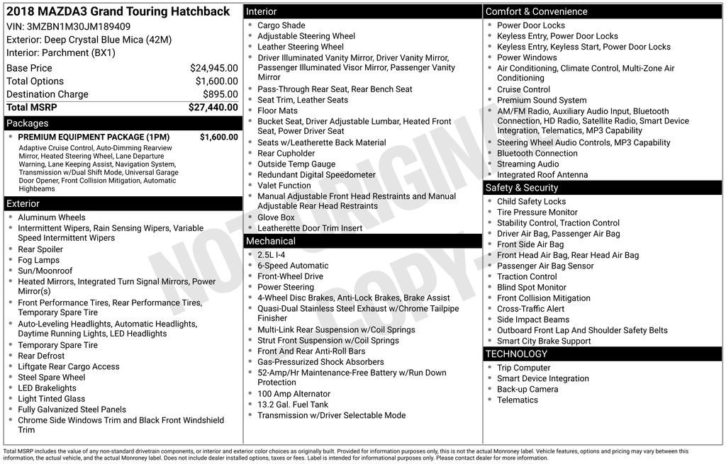 Used 2018 MAZDA MAZDA3 Grand Touring w/ Premium Equipment Package FWD image 10