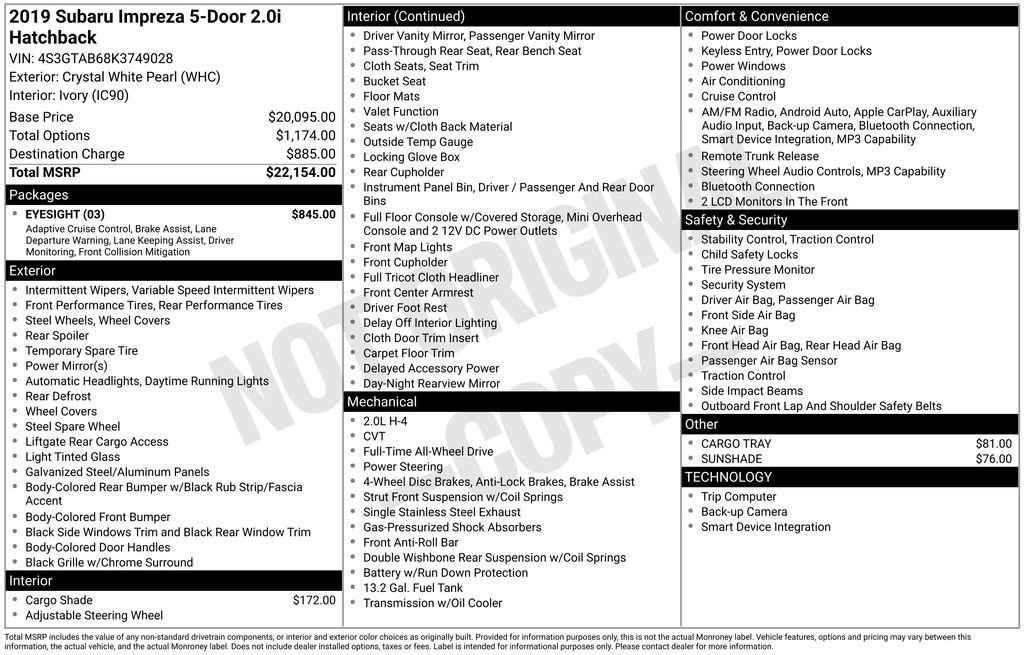 Used 2019 Subaru Impreza 2.0i w/ Eyesight image 41