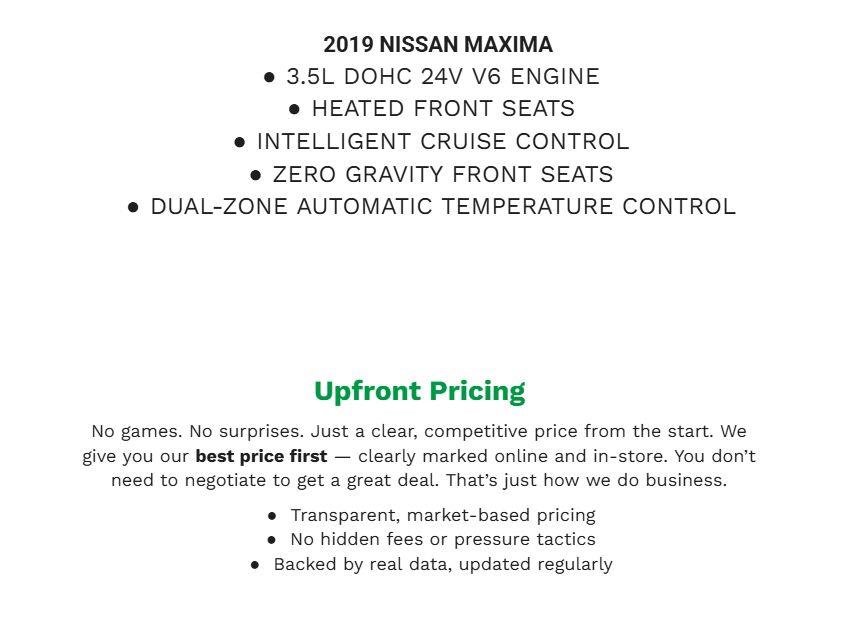 Used 2019 Nissan Maxima 3.5 SV w/ Floor Mat Group FWD image 2