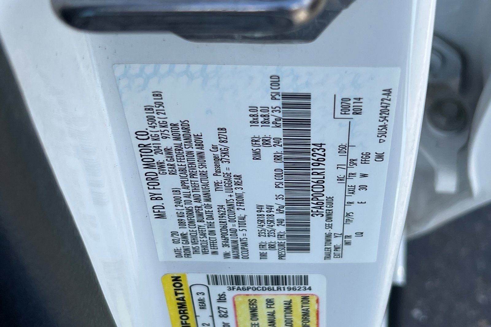 Certified 2020 Ford Fusion SEL FWD image 27